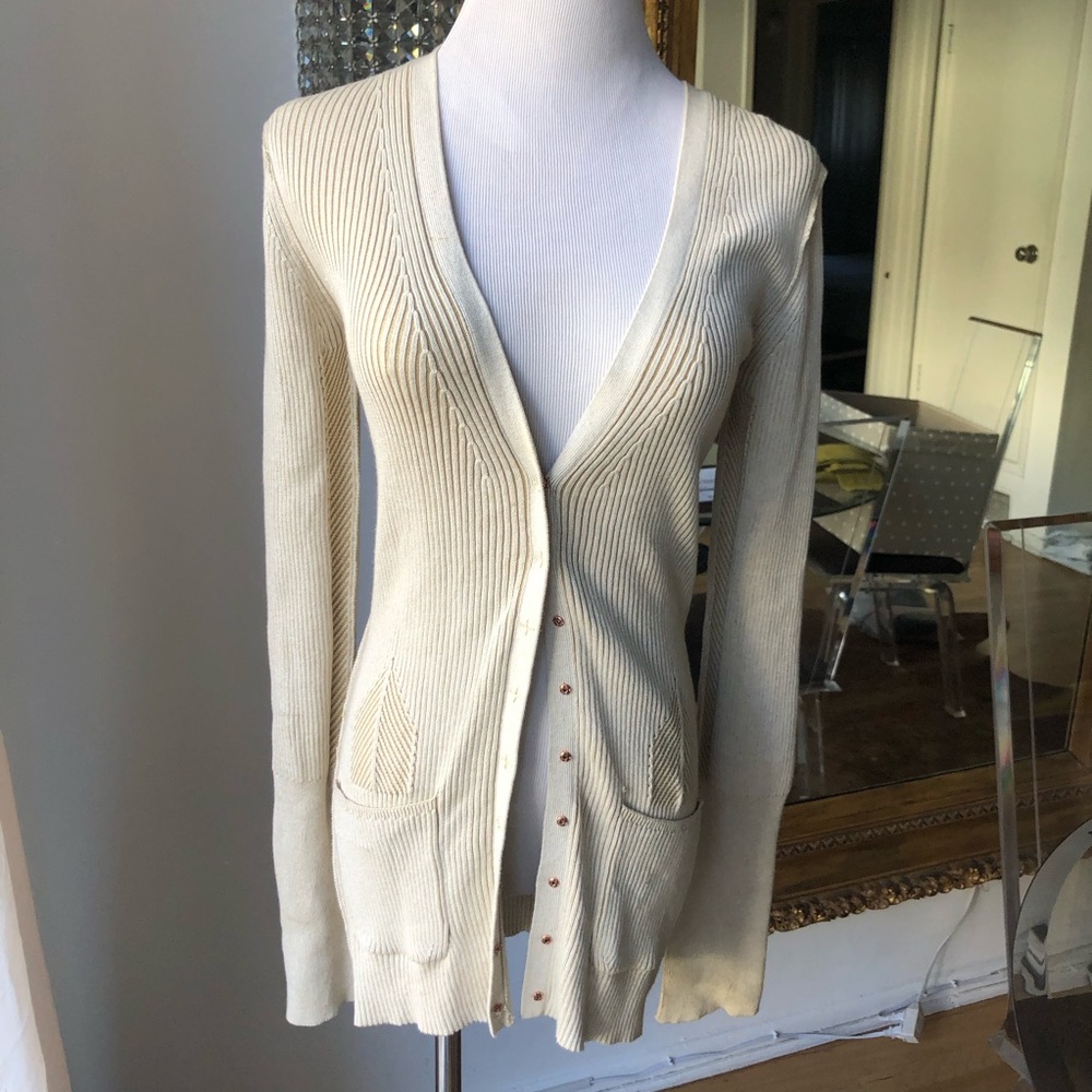 Rozae Nichols Elegant Cream Cardigan Sweater size small